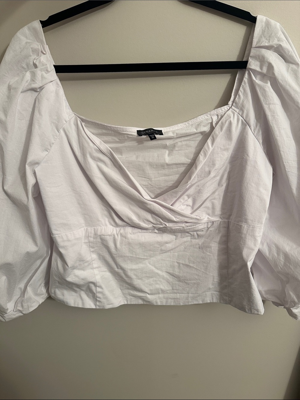 Dynamite White Puff-Sleeve Wrap Crop Top